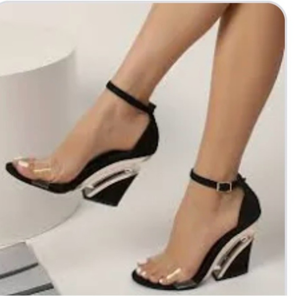 Black Suede and Acrylic Heeled Sandal - Sz 8.5 *Like New*